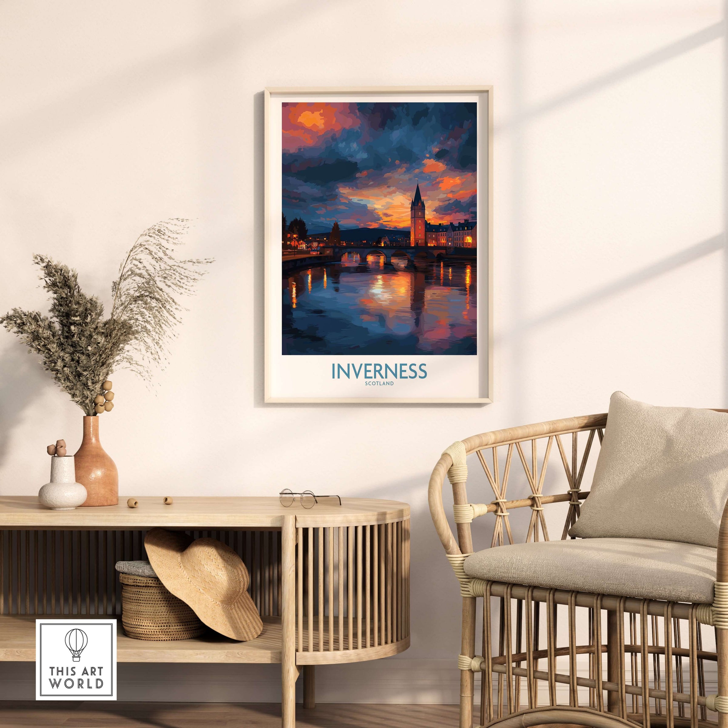Inverness Print | Highland Home Decor featuring a scenic view with warm colors in a cozy interior setting.