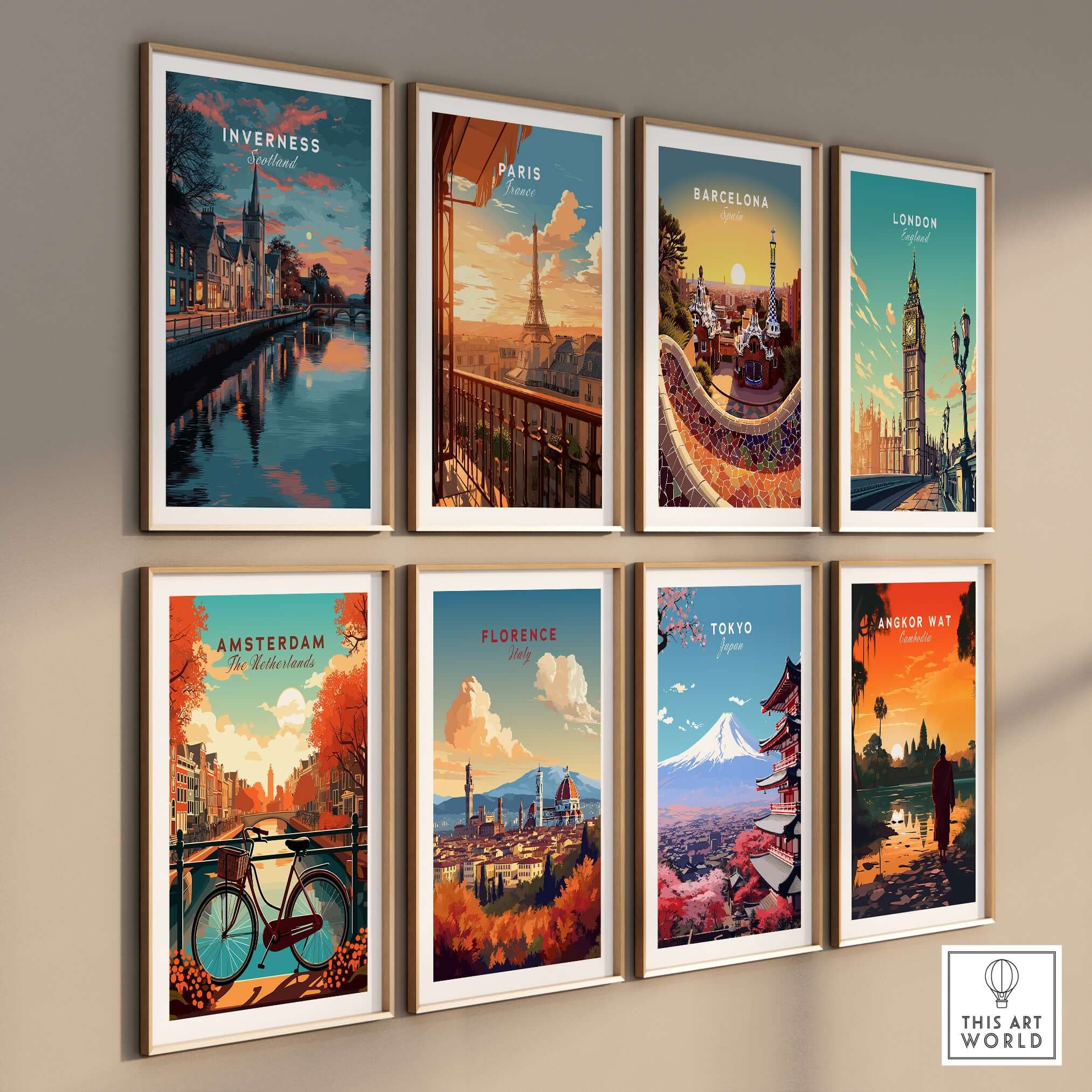 Inverness Print | Highland Wall Decor featuring a collection of vibrant city posters on display.