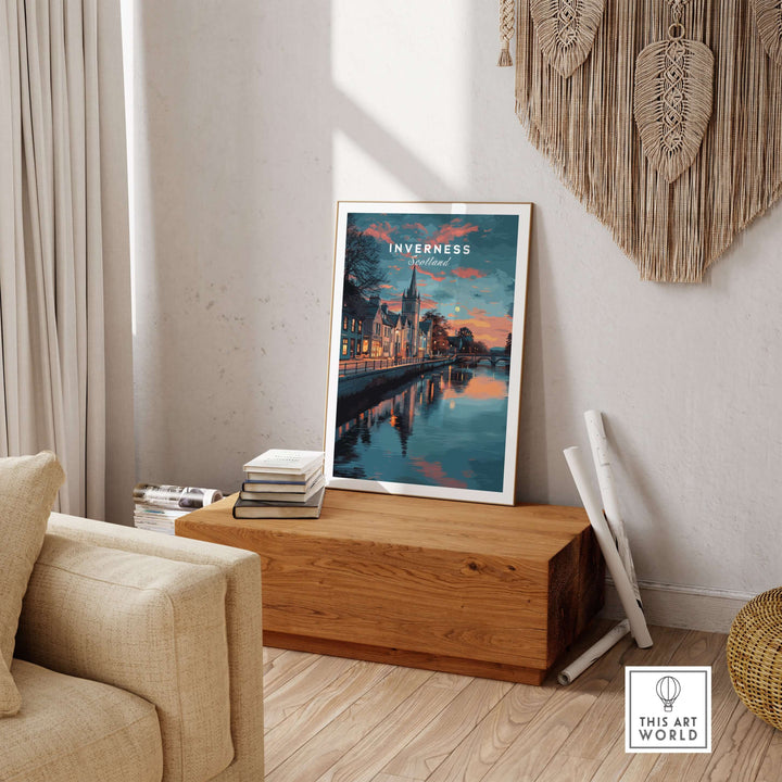 Inverness Print | Highland Wall Decor showcasing stunning Scottish Highlands landscapes in living room setting.