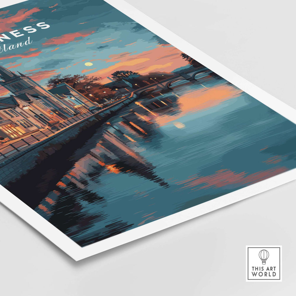 Inverness Print | Highland Wall Decor showcasing a serene riverside scene at dusk in the Scottish Highlands.