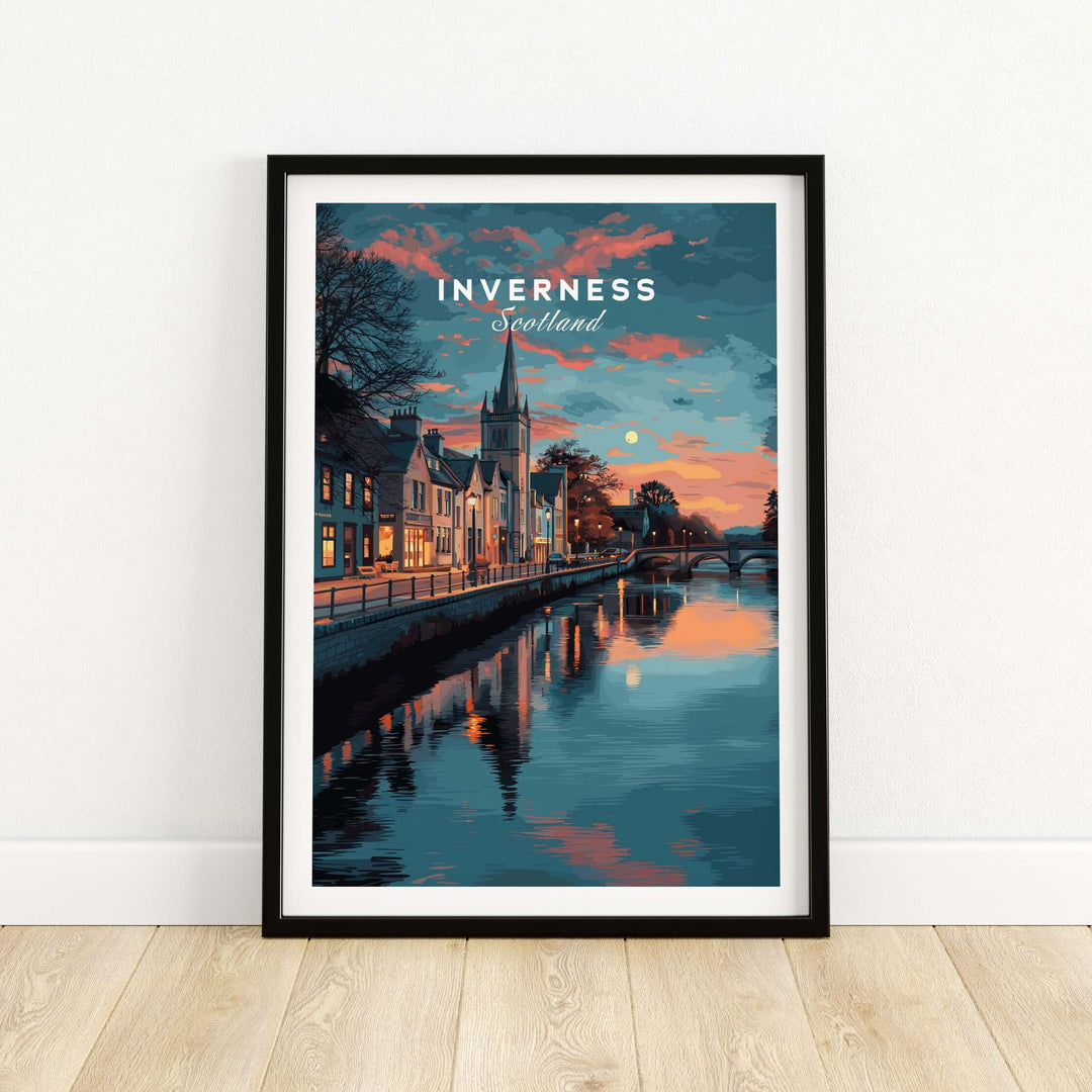 Inverness Print | Highland Wall Decor showcasing a scenic view of the Scottish Highlands at sunset.