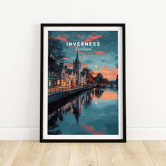 Inverness Print | Highland Wall Decor featuring a scenic Scottish landscape at sunset.