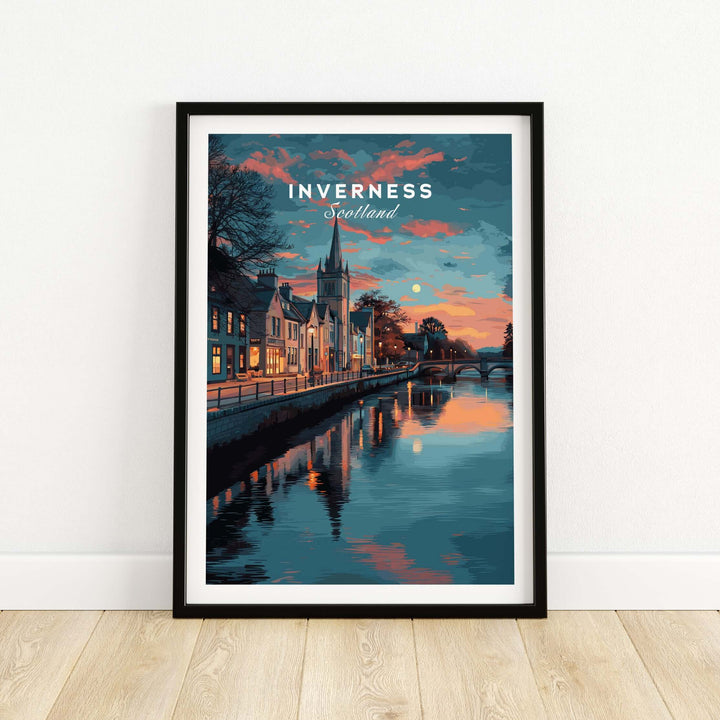 Inverness Print | Highland Wall Decor showcasing a scenic view of the Scottish Highlands at sunset.