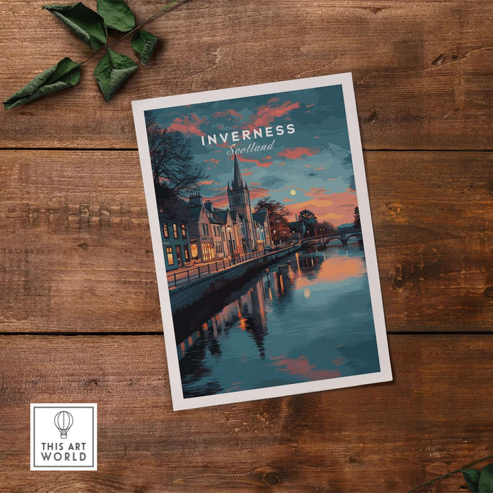 Inverness Print | Highland Wall Decor showcasing the scenic beauty of Inverness, Scotland reflected in water.