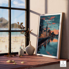 Inverness Print | Highland Wall Decor showcasing the scenic landscape of Inverness, Scotland in a stylish interior setting.