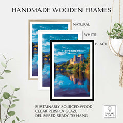 Inverness Print | Scottish Castle Wall Decor framed in natural, white, and black wooden frames with clear perspex glaze.
