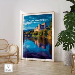 Inverness Print | Scottish Castle Wall Decor featuring a stunning depiction of a Scottish castle reflected in water.