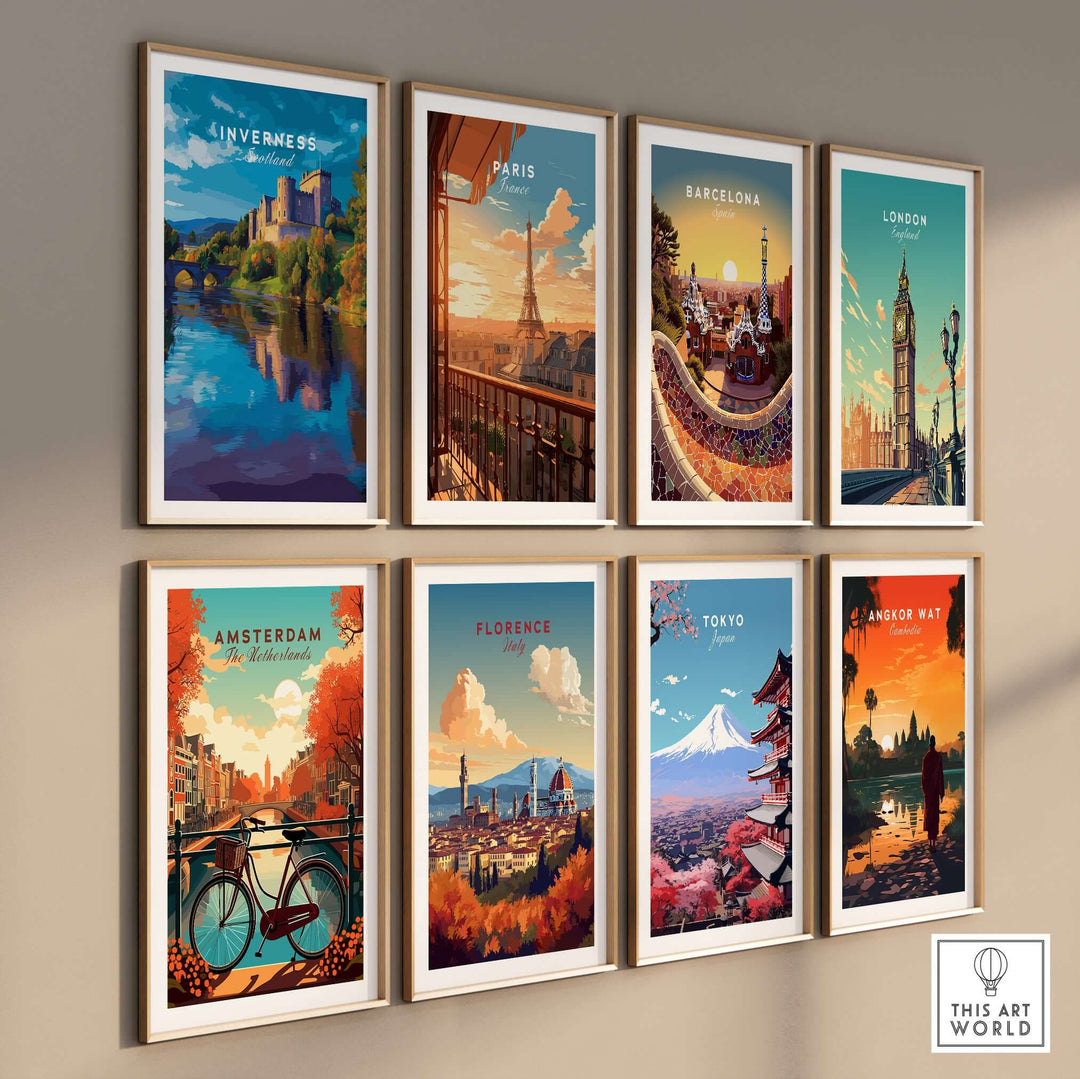 Inverness Print | Scottish Castle Wall Decor featuring colorful travel artwork collection on display.