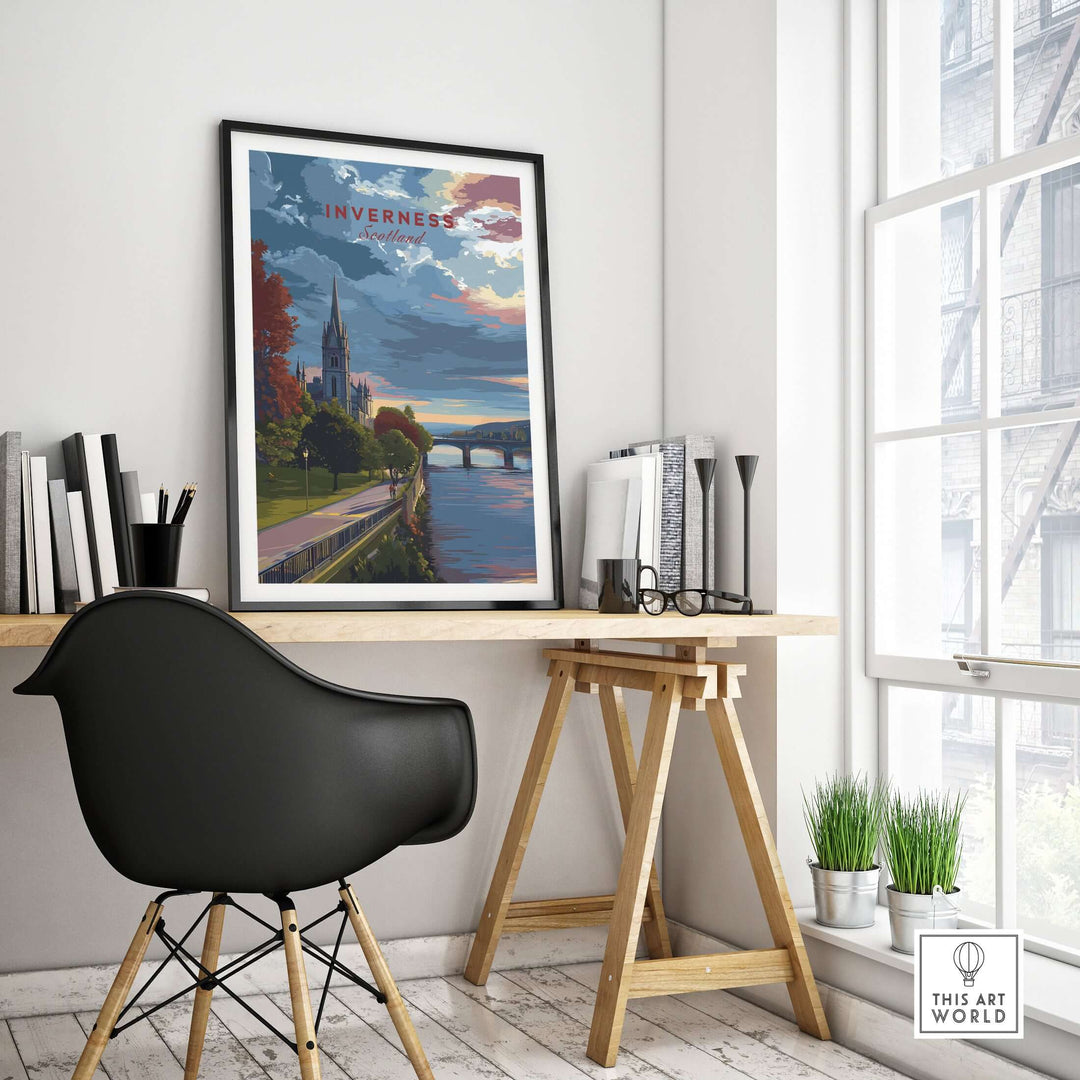 Inverness Print | Scottish Cityscape Wall Art displayed in a stylish interior setting with contemporary decor.