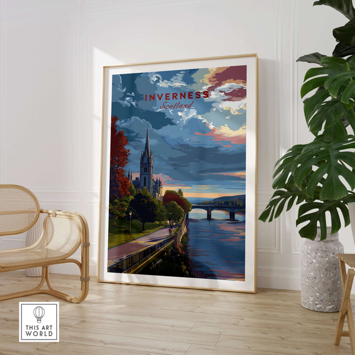 Inverness Print | Scottish Cityscape Wall Art showcasing the beauty of Inverness with vibrant colors and iconic architecture.
