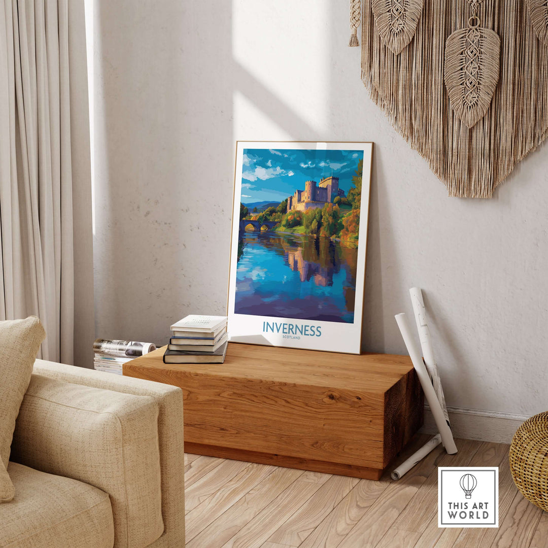 Inverness Scotland Art Print | Highland Landmark Poster displayed in a cozy living room setting.