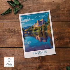 Inverness Scotland Art Print | Highland Landmark Poster showcasing a scenic view of Inverness with a castle and river.