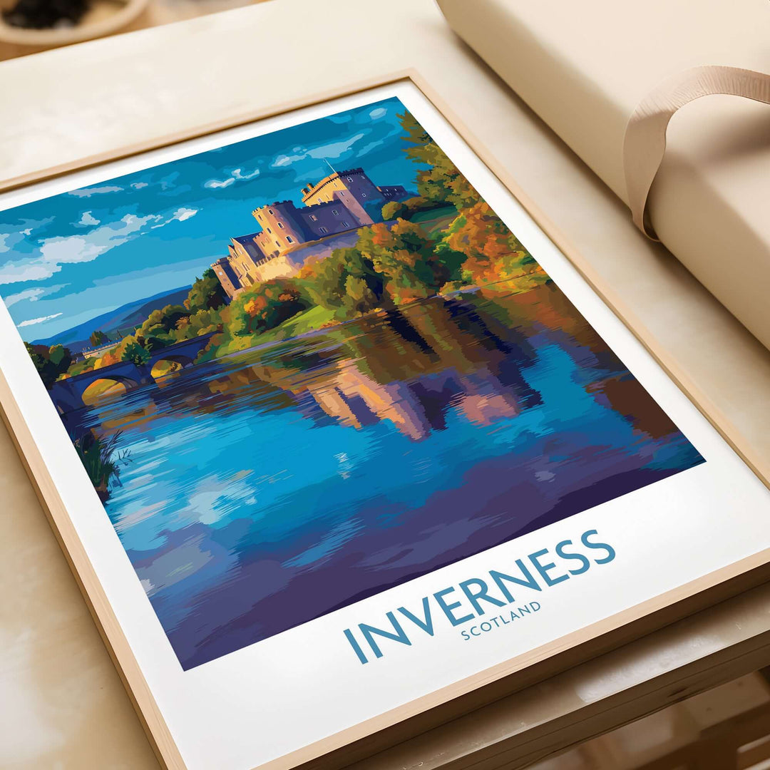 Inverness Scotland Art Print | Highland Landmark Poster featuring a vibrant illustration of a Scottish landmark.