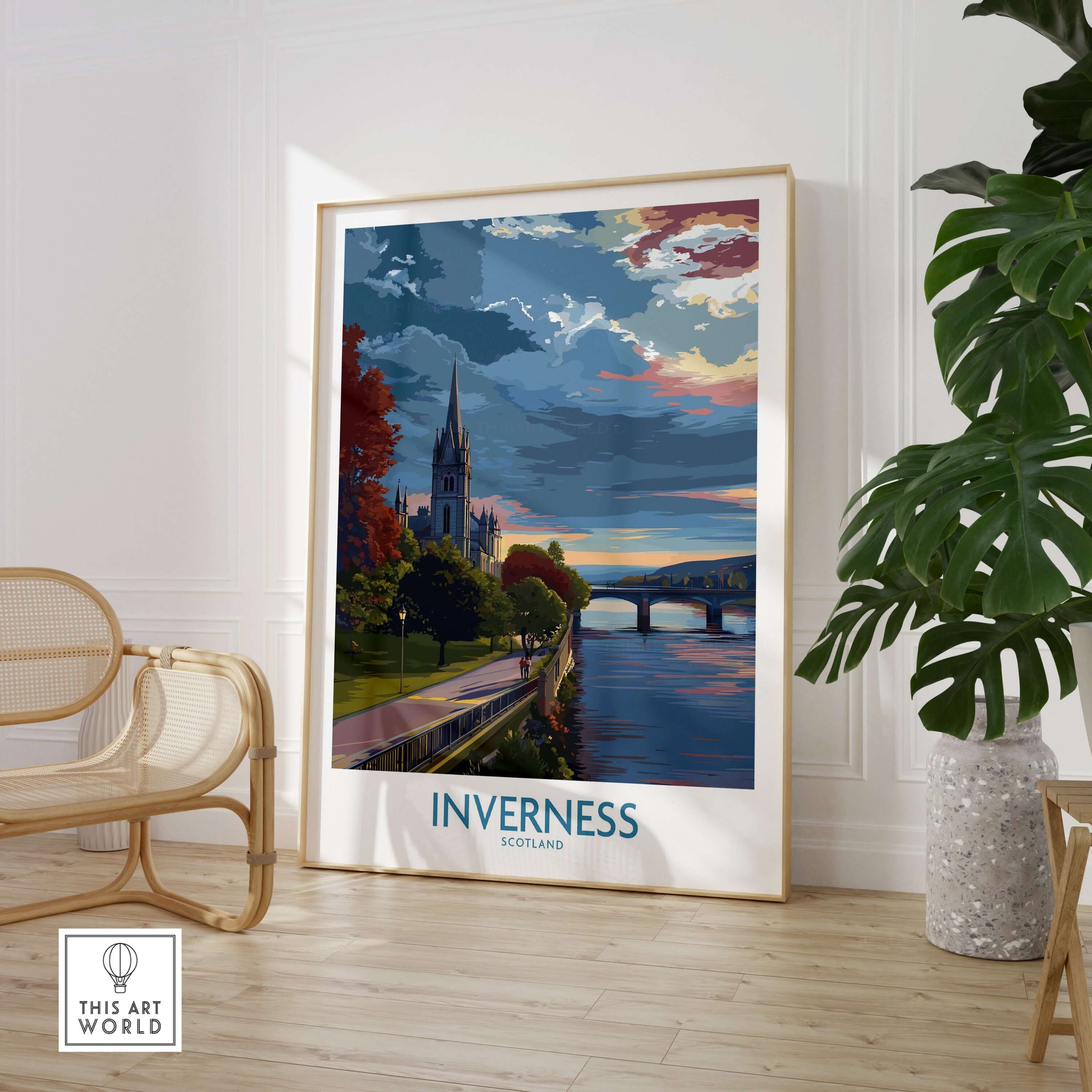 Inverness Scotland Art Print | River Ness Poster showcasing a beautiful riverscape in Inverness decor.