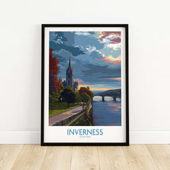 Inverness Scotland Art Print | River Ness Poster showcasing a tranquil riverscape and iconic architecture.