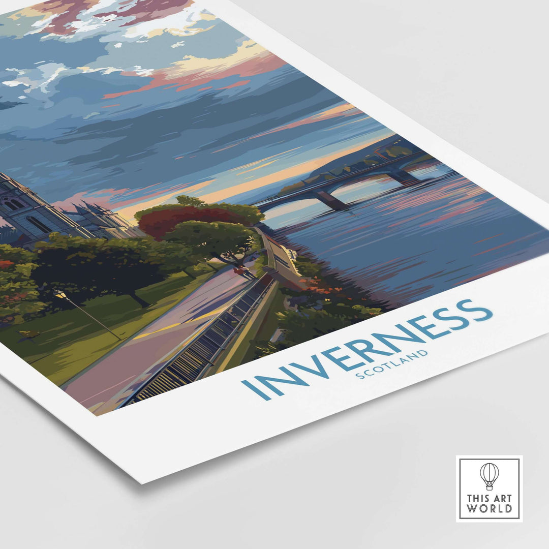 Inverness Scotland Art Print | River Ness Poster featuring a tranquil riverscape and serene skies.