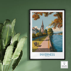 Inverness Scotland River Ness Art Print | Church Spire Poster showcasing the scenic view along River Ness, with church spire.