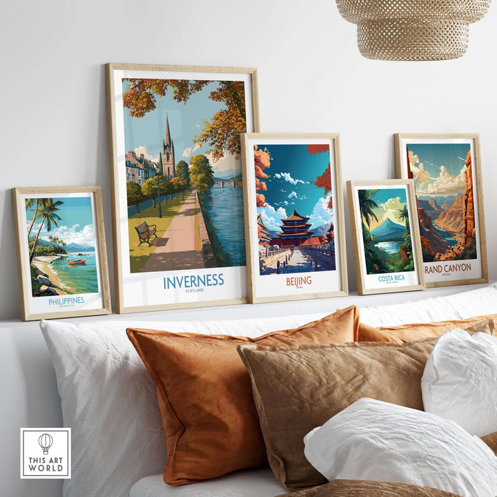 Inverness Scotland River Ness Art Print | Church Spire Poster displayed among other travel art prints.