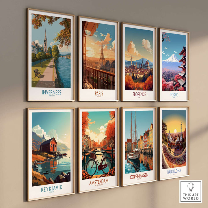 Inverness Scotland River Ness Art Print | Church Spire Poster displayed with other city art prints.