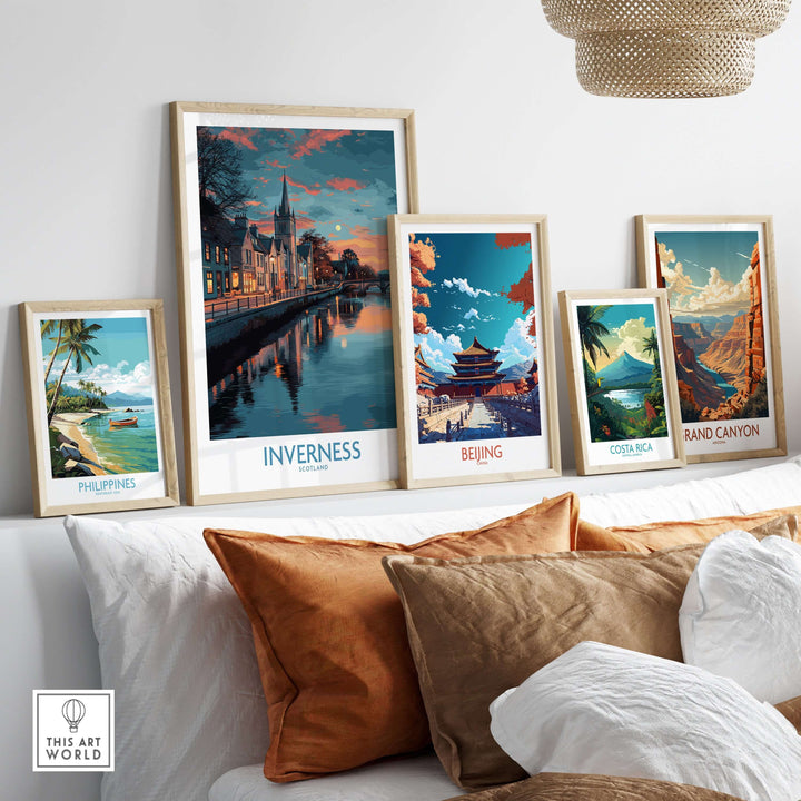 Inverness Scotland Sunset River Reflections Art Print | Twilight Cityscape Poster displayed among travel art prints.