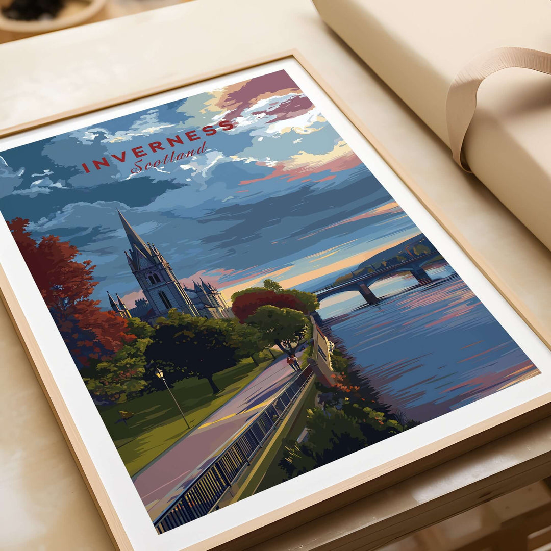 Inverness Print | Scottish Cityscape Wall Art featuring a scenic view of Inverness by the river.
