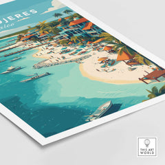 Isla Mujeres Beach Scene Poster - Mexico Tropical Wall Decor featuring vibrant beach and tropical ambiance.