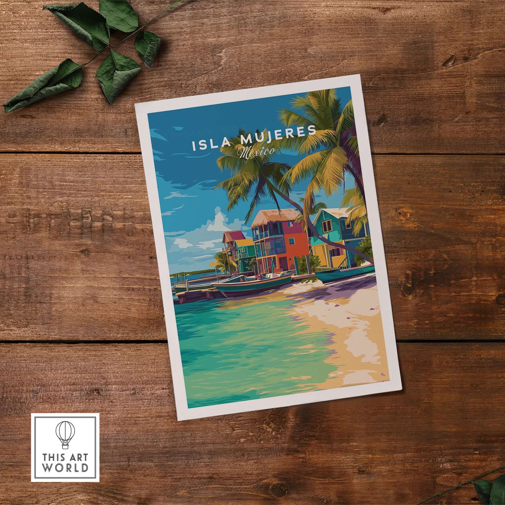 Isla Mujeres Travel Print - Mexico Beach Wall Art showcasing vibrant turquoise waters and tropical scenery.