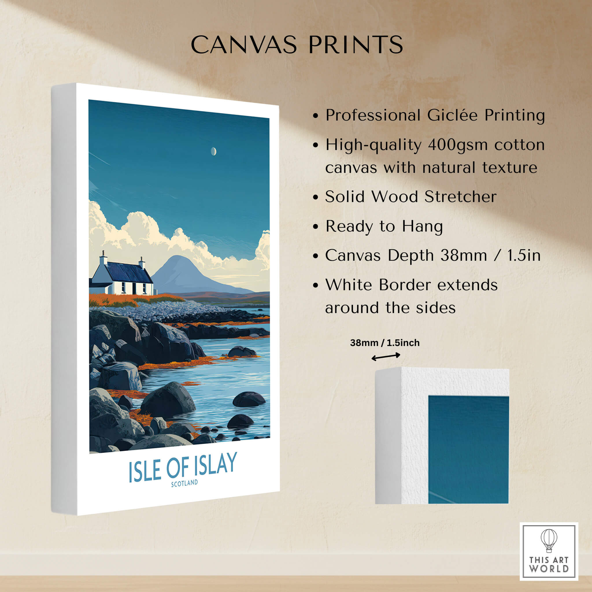 Isle of Islay Scotland Poster | Remote Scottish Coastal Scene Canvas Print showcasing professional Giclée printing and texture.