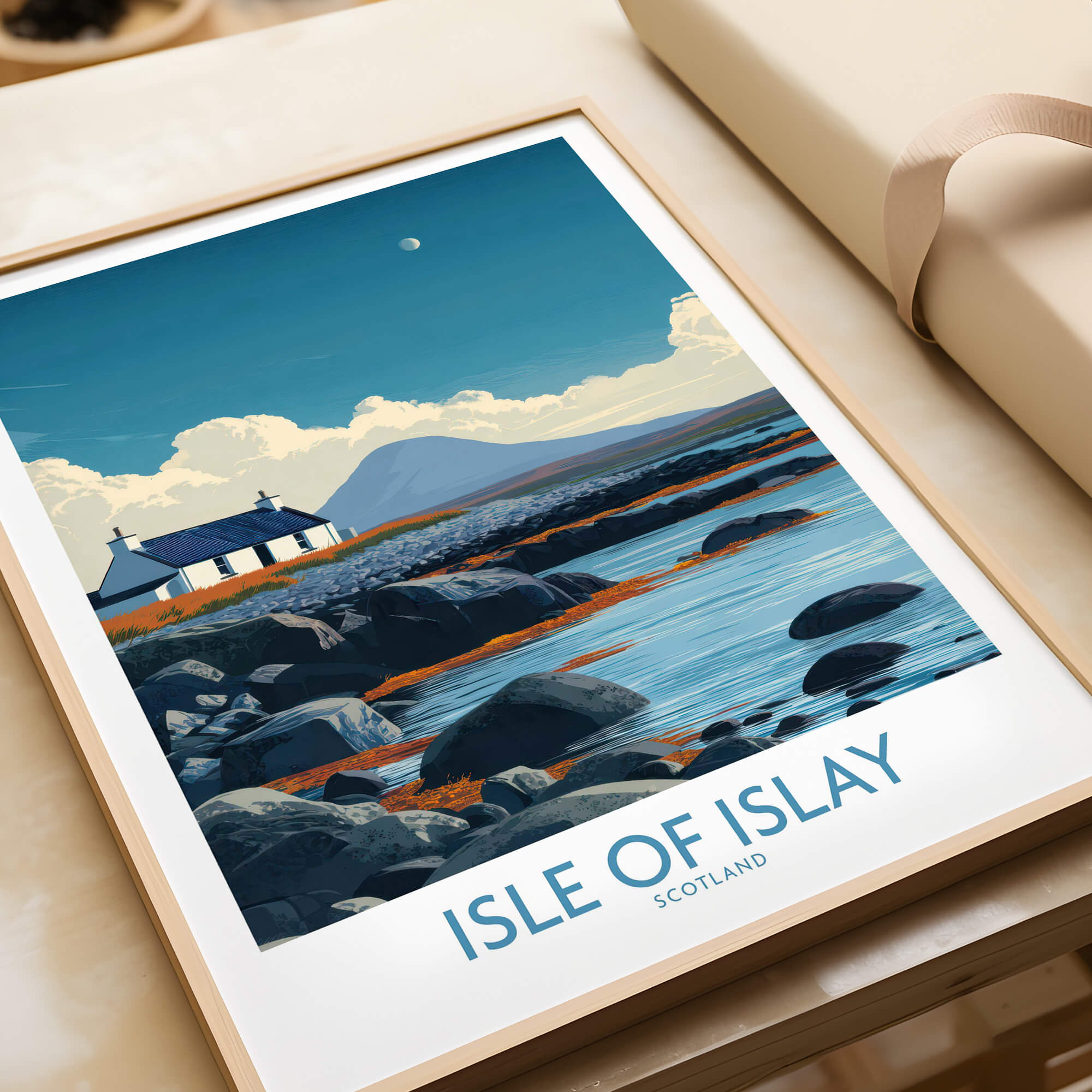 Isle of Islay Scotland Poster | Remote Scottish Coastal Scene Canvas Print showcasing scenic coastal artwork.