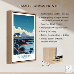 Isle of Islay Scotland Poster | Remote Scottish Coastal Scene Canvas Print displayed in a handmade wooden frame.