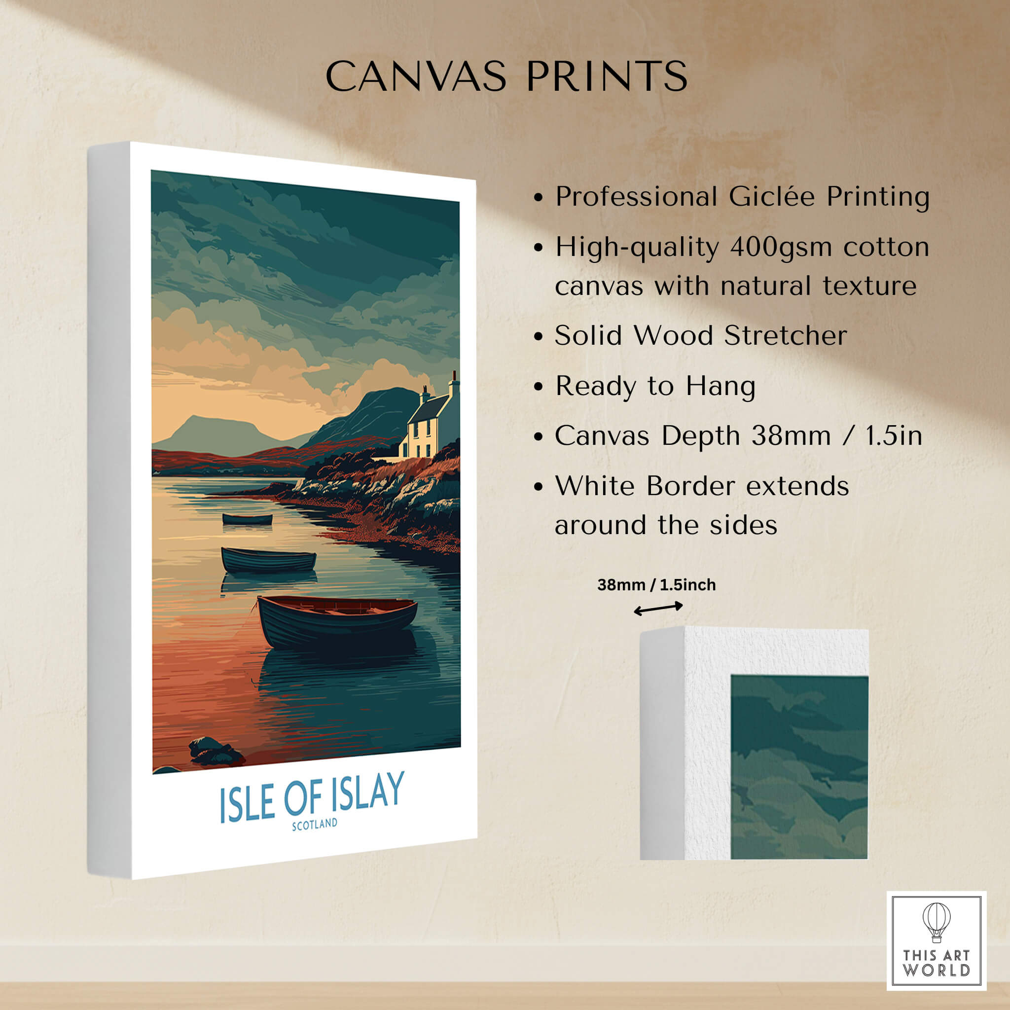 Isle of Islay Scotland Posters | Scottish Highland Seascape Canvas Print showcasing Giclée printing and quality details.