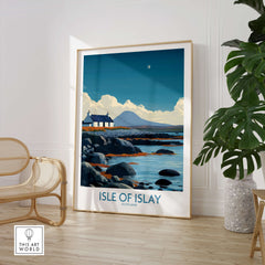 Isle of Islay Scotland Poster | Remote Scottish Coastal Scene Canvas Print displayed in a modern interior setting.