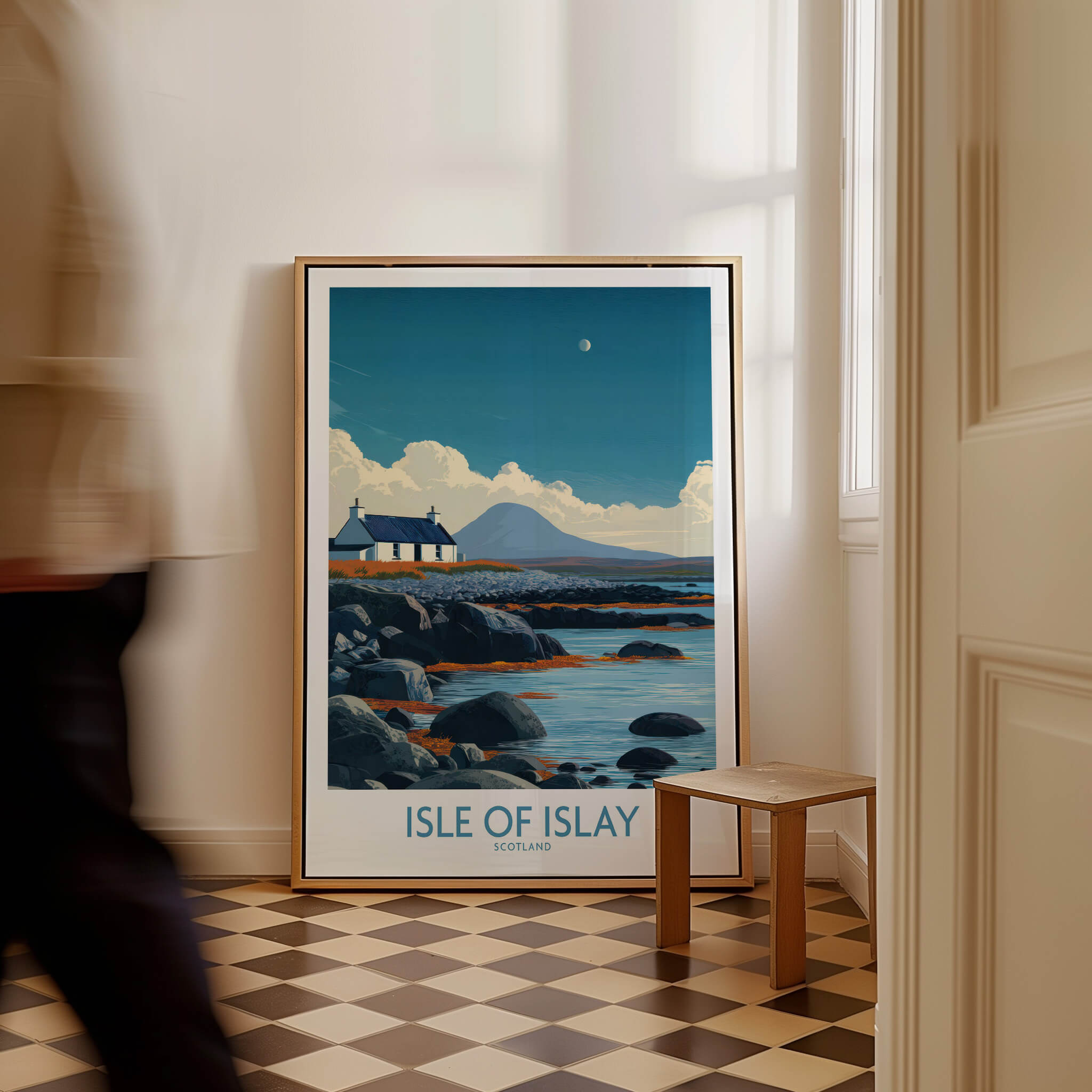 Isle of Islay Scotland Poster | Remote Scottish Coastal Scene Canvas Print displayed in a stylish interior setting.