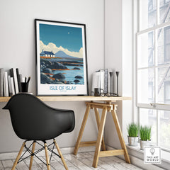 Isle of Islay Scotland Poster | Remote Scottish Coastal Scene Canvas Print displayed in a stylish home office.