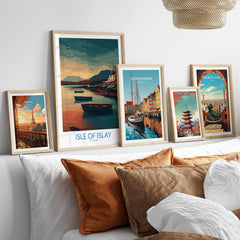 Isle of Islay Scotland Posters | Scottish Highland Seascape Canvas Print displayed on a cozy sofa.