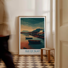 Isle of Islay Scotland Posters | Scottish Highland Seascape Canvas Print displayed in a cozy interior setting.