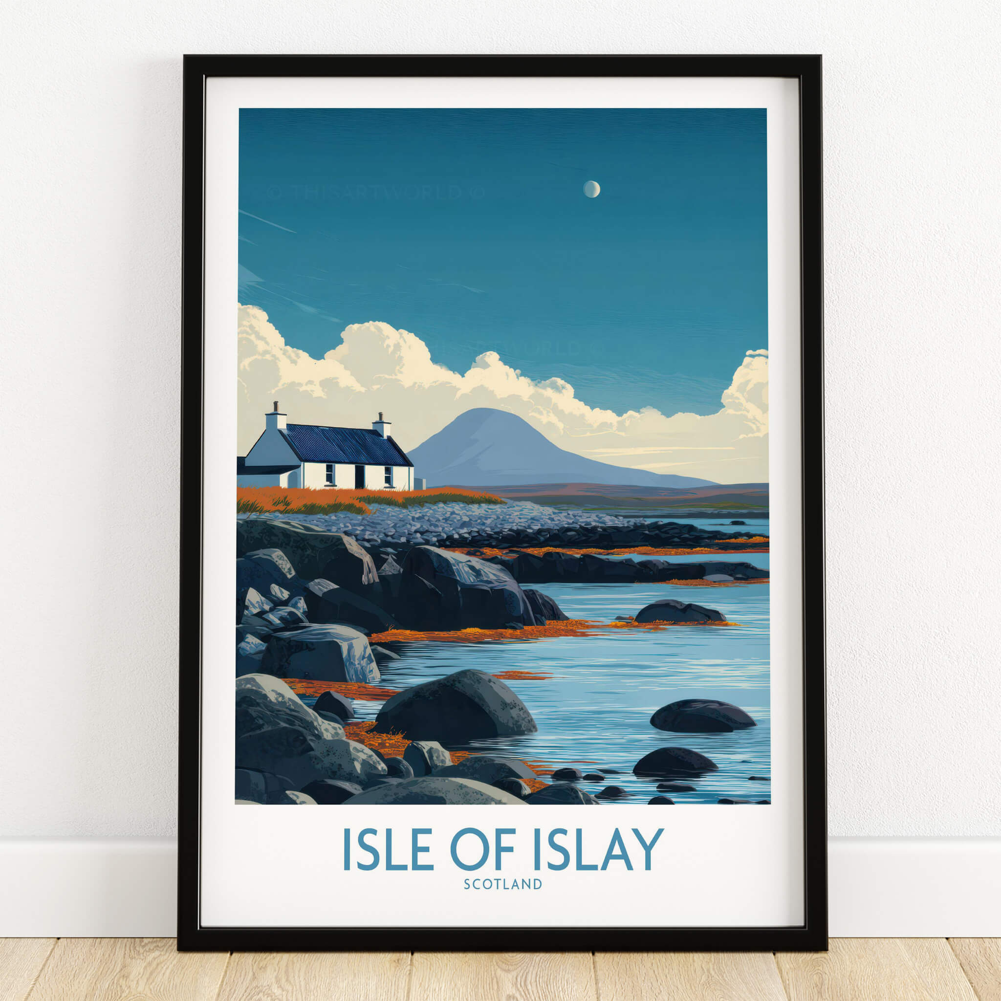 Isle of Islay Scotland Poster | Remote Scottish Coastal Scene Canvas Print featuring a picturesque coastal landscape.