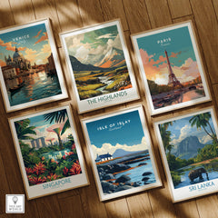 Isle of Islay Scotland Wall Art Print | Rocky Shore Travel Poster among framed travel posters.