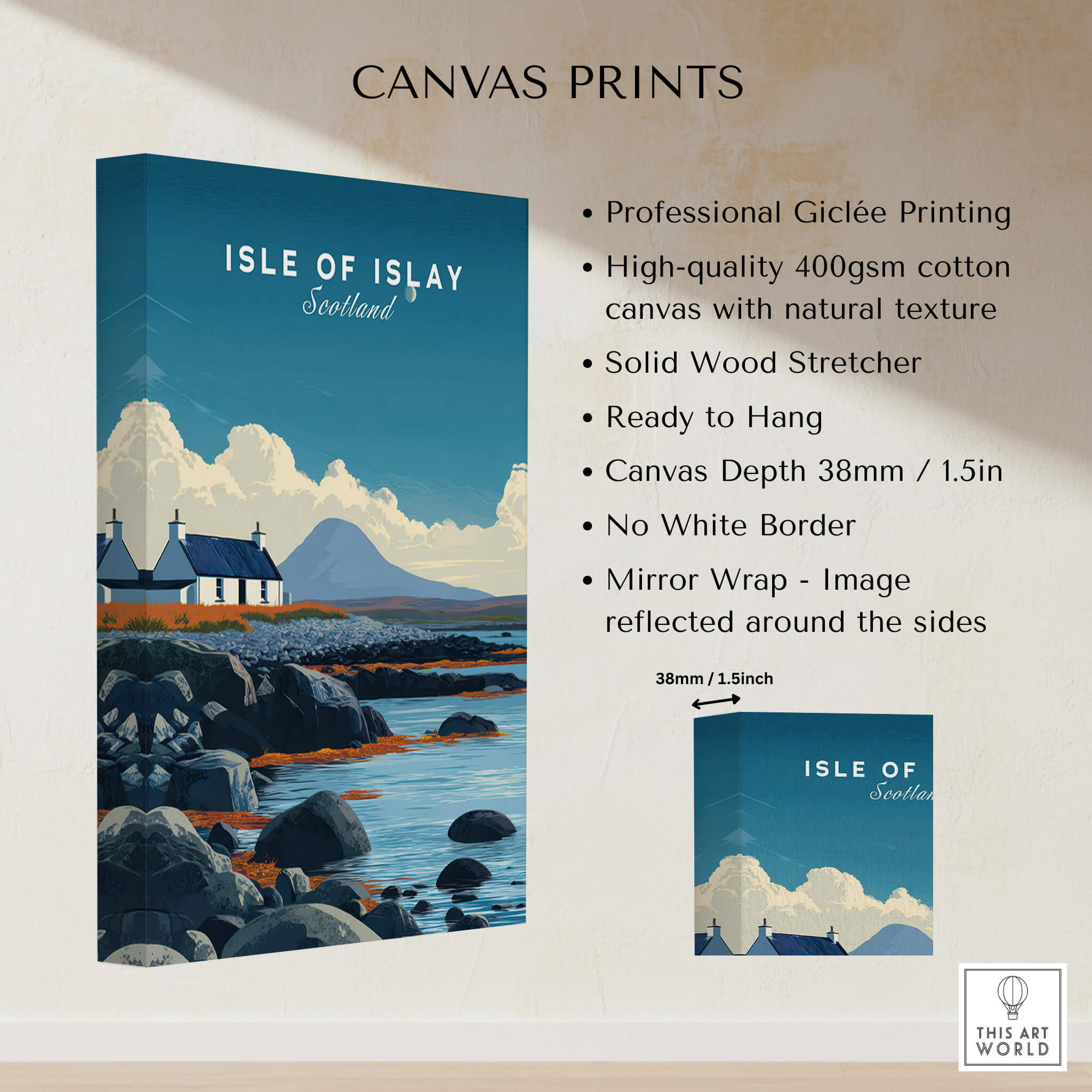 Isle of Islay Scotland Wall Art Print | Rocky Shore Travel Poster showcasing professional Giclée printing and natural textures.