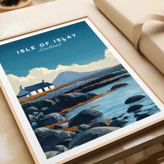 Isle of Islay Scotland Wall Art Print | Rocky Shore Travel Poster showcasing rocky shore and coastal landscape.
