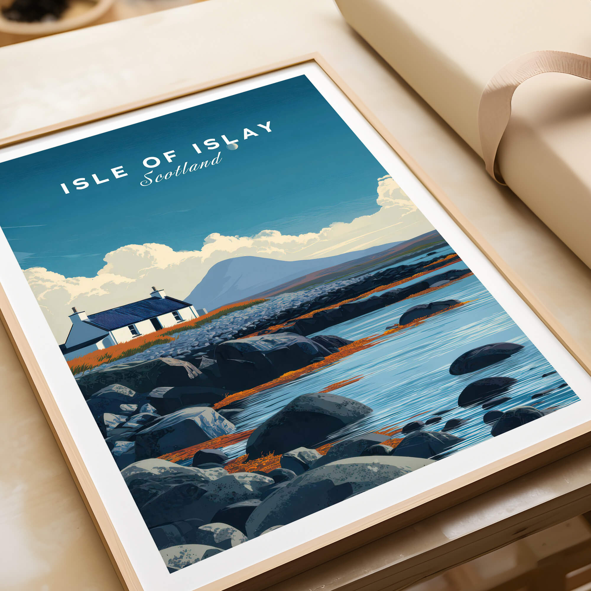 Isle of Islay Scotland Wall Art Print | Rocky Shore Travel Poster showcasing rocky shore and coastal landscape.
