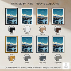 Isle of Islay Scotland Wall Art Print | Rocky Shore Travel Poster framed prints in various colors including Black, White, Natural and Brown.
