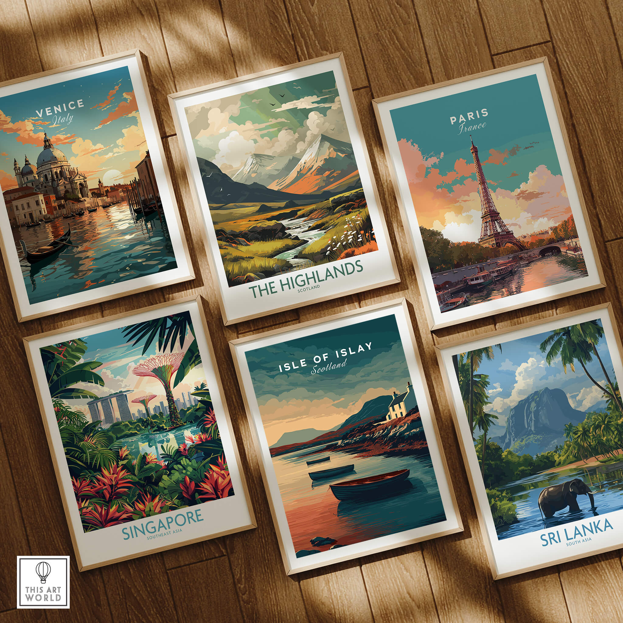 Isle of Islay Scotland Wall Art Print | Coastal Boats Travel Poster displayed among other travel posters.