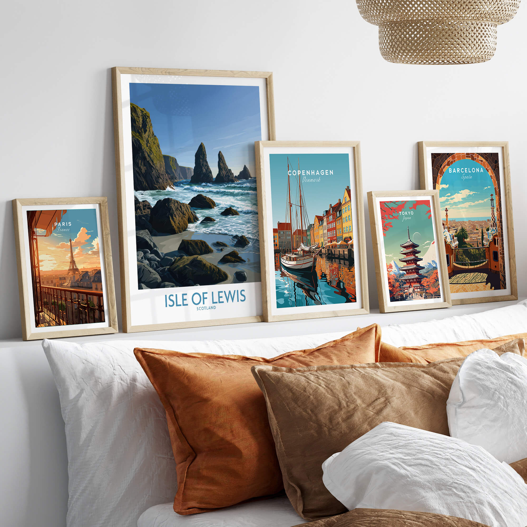 Isle of Lewis Scotland Poster | Dramatic Coastal Rock Canvas Print displayed on a stylish wall alongside other travel prints.