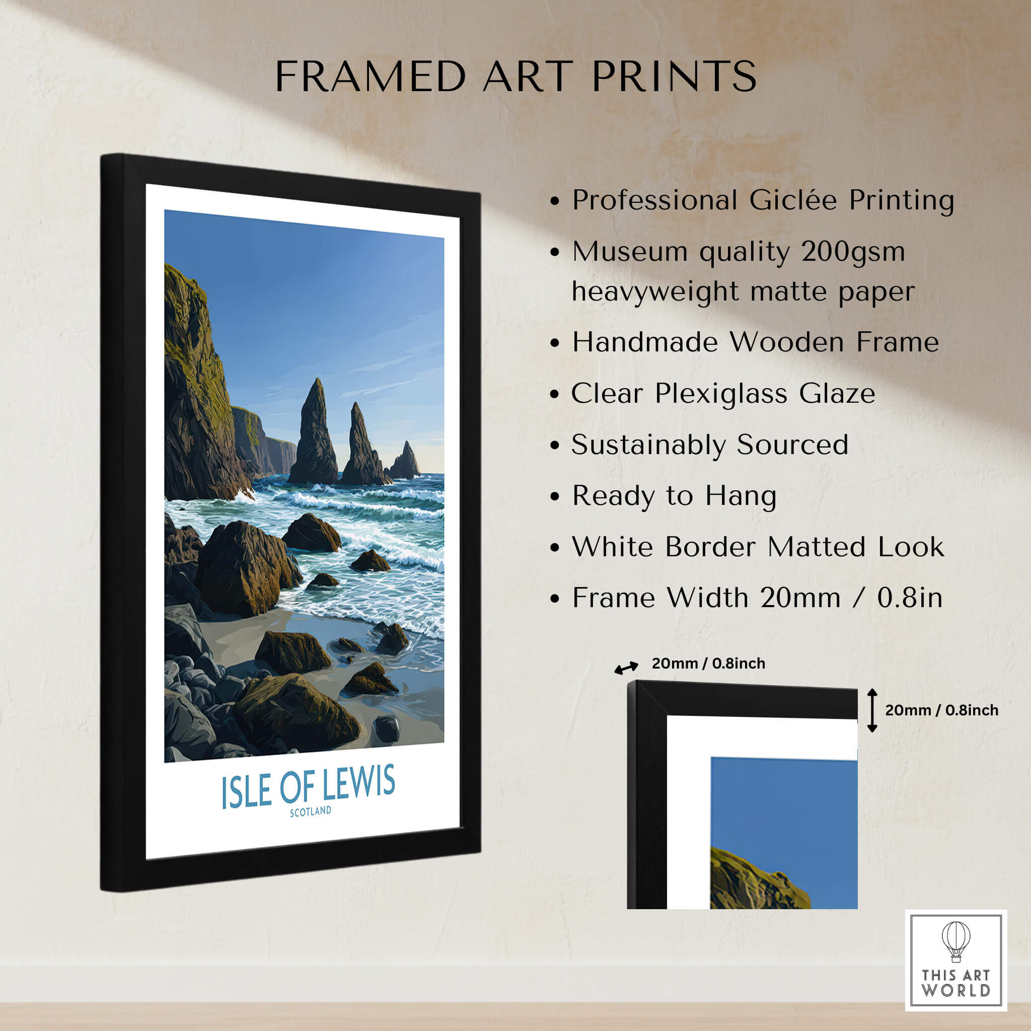 Isle of Lewis Scotland Poster | Dramatic Coastal Rock Canvas Print, framed art print showcasing dramatic coastal scenery.