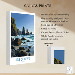 Isle of Lewis Scotland Poster | Dramatic Coastal Rock Canvas Print displayed in a gallery setting.