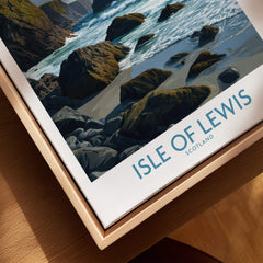 Isle of Lewis Scotland Poster | Dramatic Coastal Rock Canvas Print featuring ocean waves and rugged rocks.