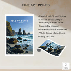 Isle of Lewis Scotland Wall Art Print | Mangersta Stacks Travel Poster featuring stunning coastal scenery.