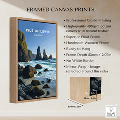 Isle of Lewis Scotland Wall Art Print | Mangersta Stacks Travel Poster framed canvas print with detailed description.