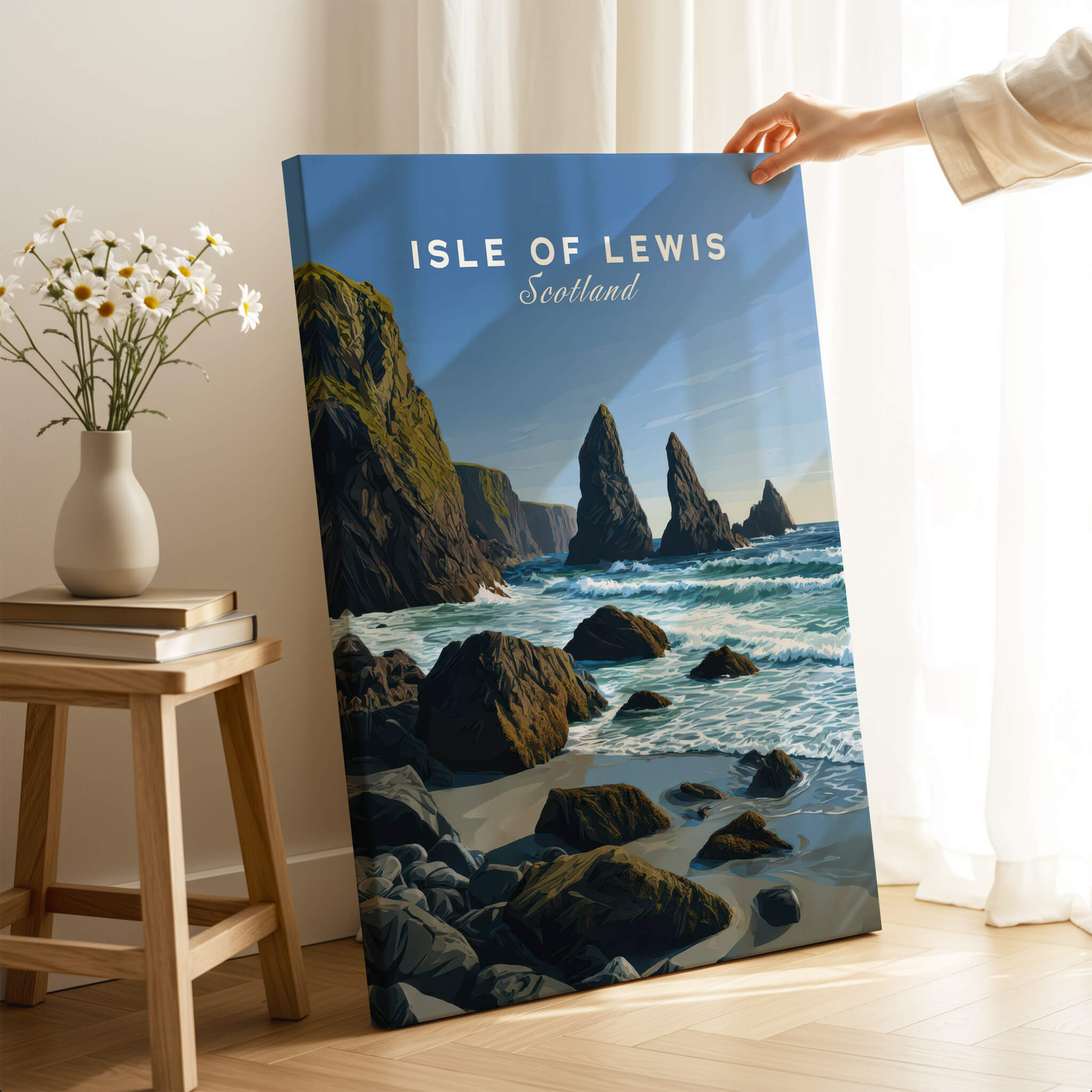 Isle of Lewis Scotland Wall Art Print | Mangersta Stacks Travel Poster featuring dramatic coastal scenery.
